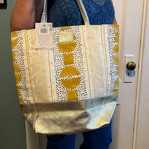 Canvas Leather Bucket Bag - Solstice & Gold - NWT